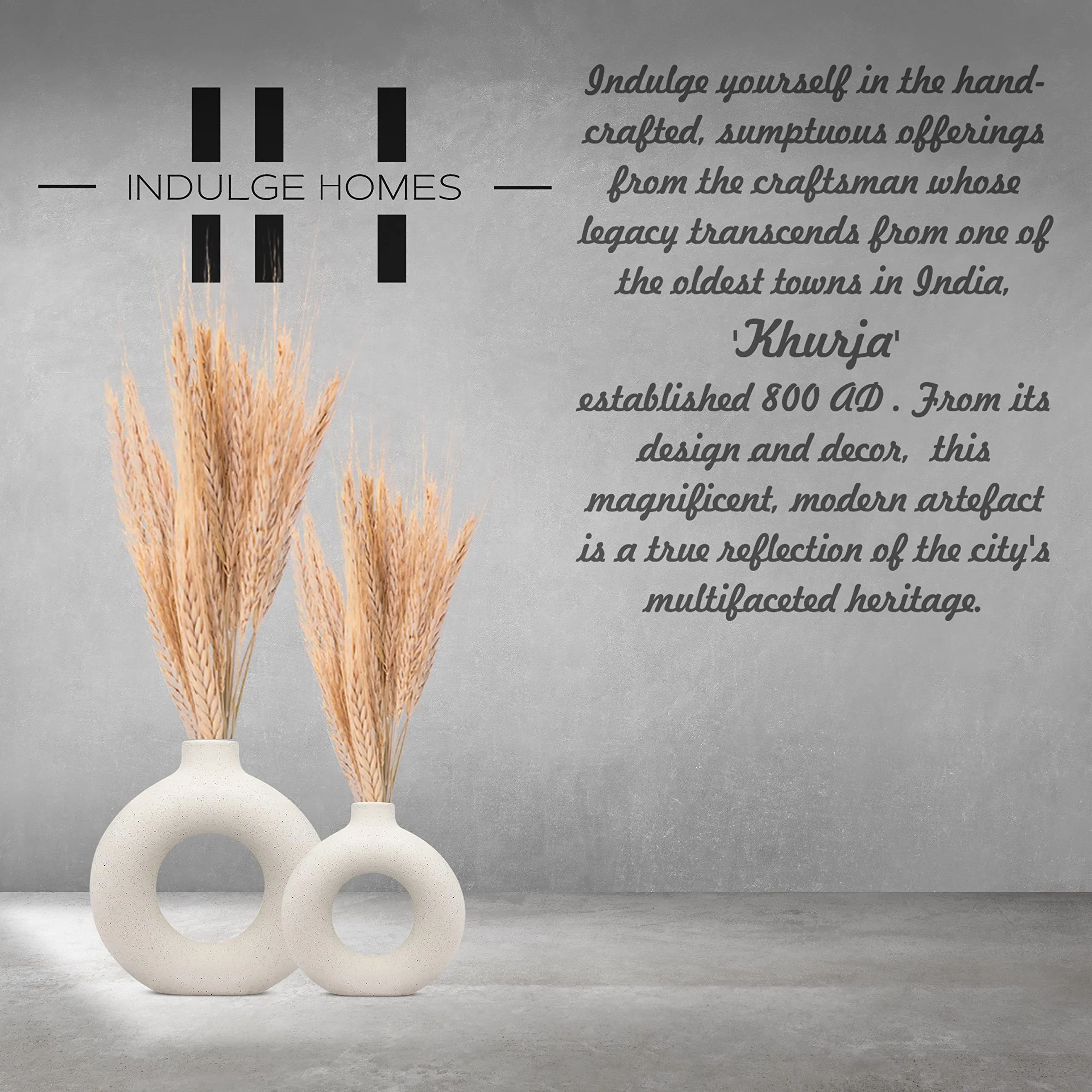 INDULGE HOMES White Donut Vase/Office Desk/Flower Vase/Pampas Grass Vase/Reinforced Ceramic Vase/Round Shaped Vase/Home-Decor Centrepiece/Decor Showpiece/ 8 & 12 Inches (Pack of 2)