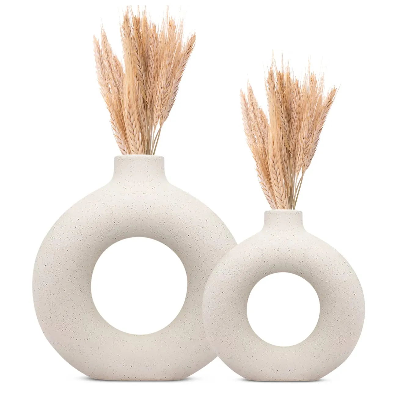 INDULGE HOMES White Donut Vase/Office Desk/Flower Vase/Pampas Grass Vase/Reinforced Ceramic Vase/Round Shaped Vase/Home-Decor Centrepiece/Decor Showpiece/ 8 & 12 Inches (Pack of 2)