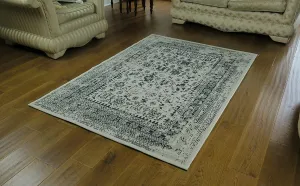Isfahan Distressed/Vintage/Oriental Traditional Bordered Rug, Polypropylene, Black, 120 x 170 cm