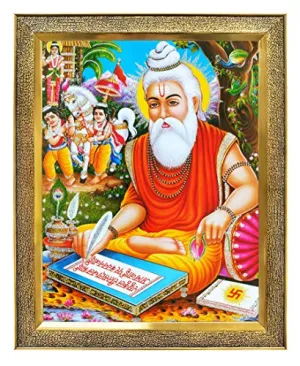 khanna Maharishi Valmiki Balmiki With Luv & Kush Religious Photo With Golden Frame & Acrylic Sheet Glass For Wall Hanging/Gift/Temple/Puja Room/Home Decor & Worship