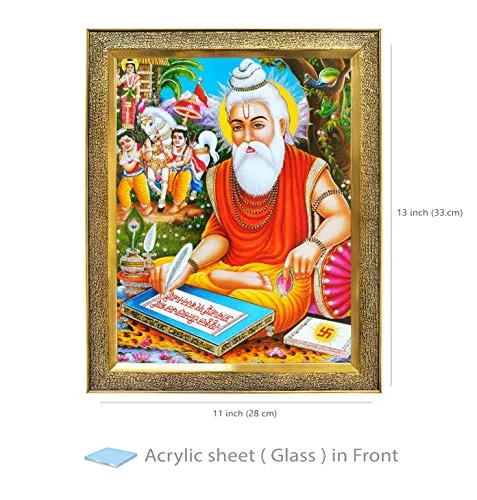 khanna Maharishi Valmiki Balmiki With Luv & Kush Religious Photo With Golden Frame & Acrylic Sheet Glass For Wall Hanging/Gift/Temple/Puja Room/Home Decor & Worship