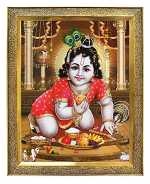 Koshtak bal krishna/bal gopal/bal roop/baby child playing photo frame with Unbreakable Glass for wall hanging/gift/temple/puja room/home decor and Worship