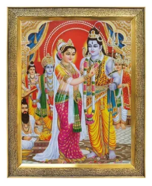 Koshtak Lord Shiva Parvati Vivah/Wedding With Vishnu Ji Photo Frame With Unbreakable Glass For Wall Hanging/Gift/Temple/Puja Room/Home Decor And Worship (Gold)