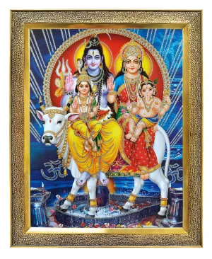 Koshtak Shiva Parvati with Ganesh kartikeya ji/Shiv parivar sitting on nandi maharaj Photo Frame with Unbreakable Glass for Wall Hanging/Gift/Temple/puja Room/Home Decor and Worship