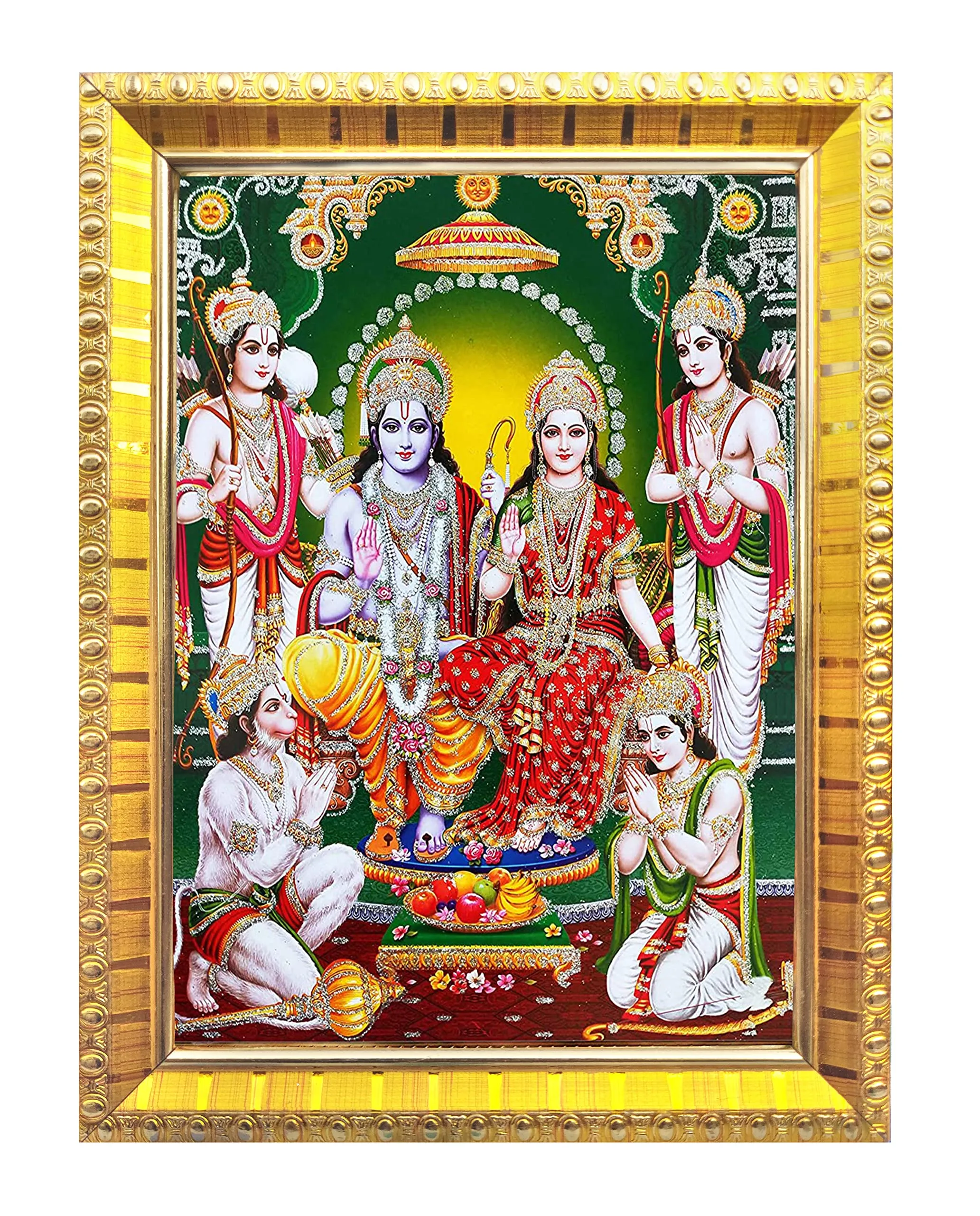 Koshtak shri Ram darbar/ram sita with laxman, bhart, shatrughan and Hanuman ji Giving Blessin(6 x 8 inch) Table top stand photo frame with Unbreakable Glass for temple Worship/gift/home decg