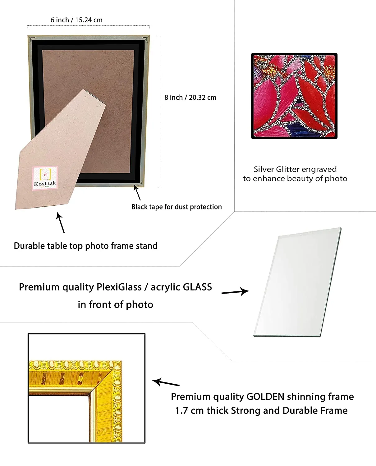 Koshtak shri Ram darbar/ram sita with laxman, bhart, shatrughan and Hanuman ji Giving Blessin(6 x 8 inch) Table top stand photo frame with Unbreakable Glass for temple Worship/gift/home decg