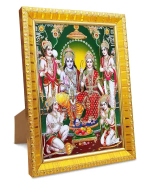 Koshtak shri Ram darbar/ram sita with laxman, bhart, shatrughan and Hanuman ji Giving Blessin(6 x 8 inch) Table top stand photo frame with Unbreakable Glass for temple Worship/gift/home decg