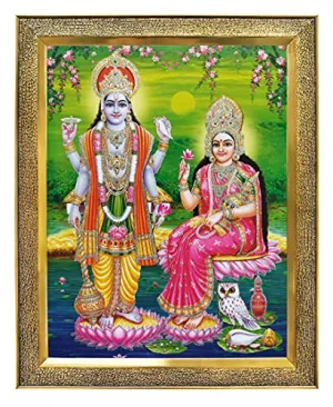 Koshtak vishnu laxmi ji Giving blessing Photo Frame with Unbreakable Glass for Wall Hanging/Gift/Temple/puja Room/Home Decor and Worship