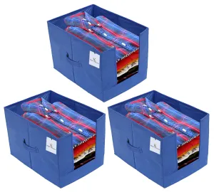Kuber Industries 3 Pieces Non Woven Shirt Stacker/Shirt Organizer Wardrobe Organizer (Blue)-KUBMART2880