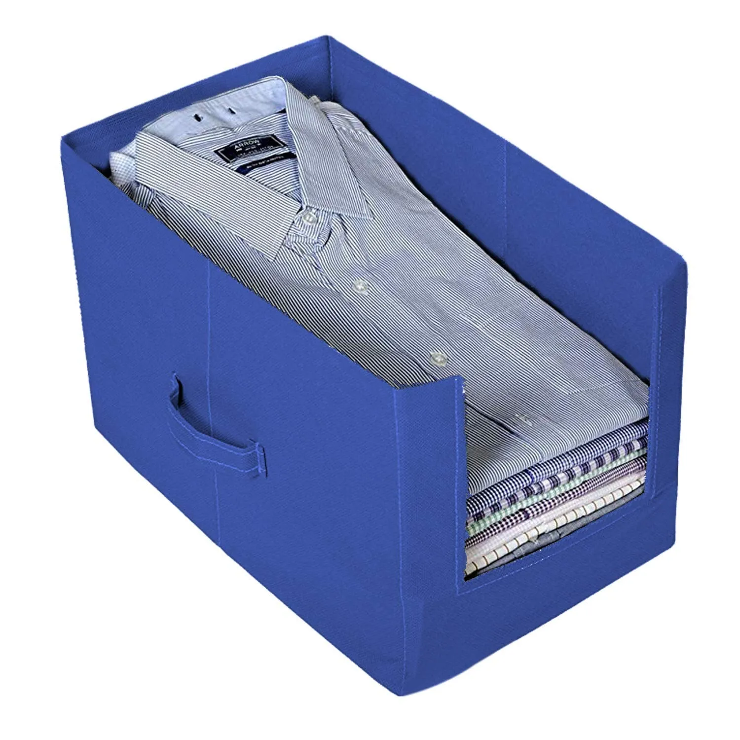 Kuber Industries 3 Pieces Non Woven Shirt Stacker/Shirt Organizer Wardrobe Organizer (Blue)-KUBMART2880