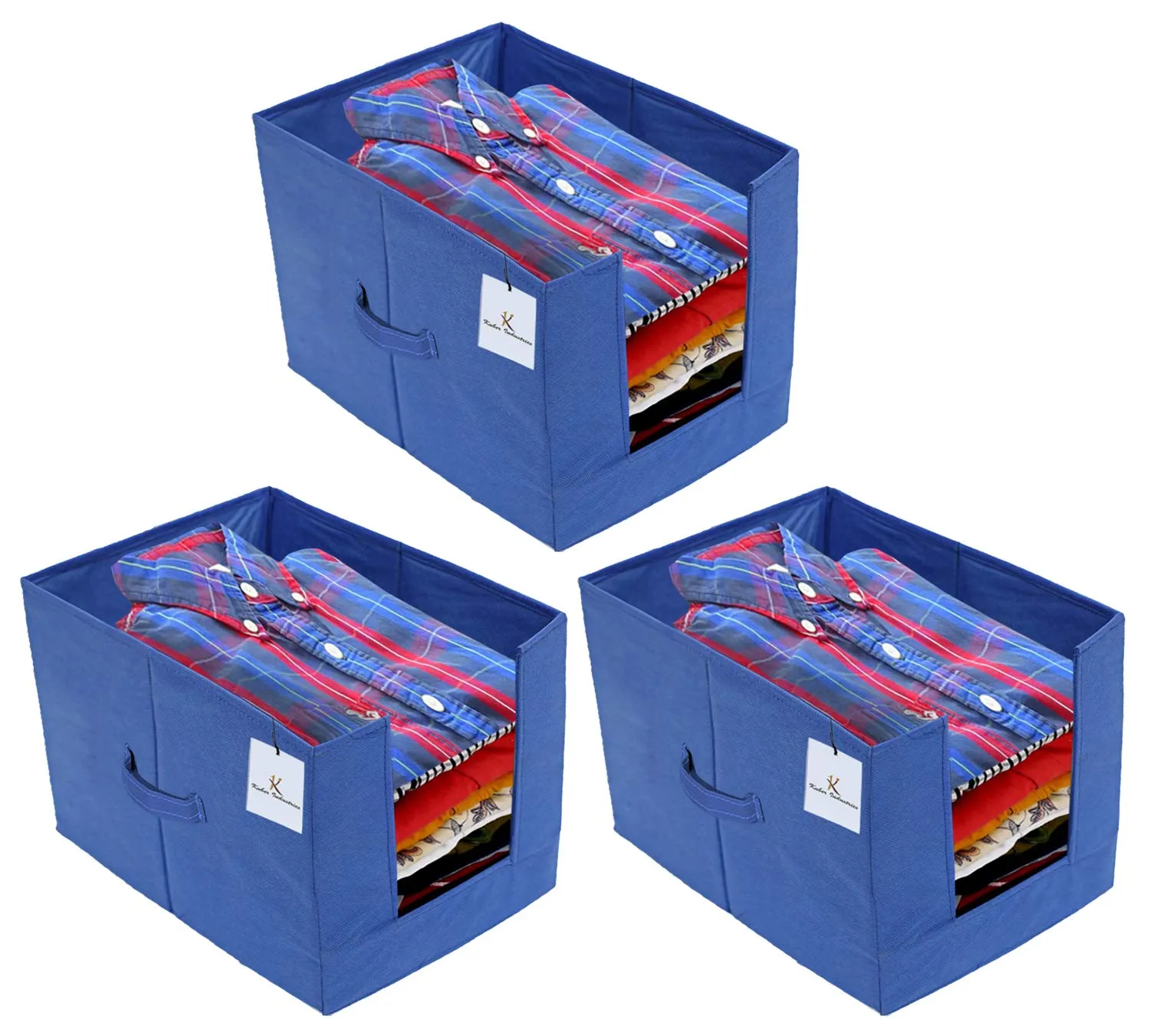Kuber Industries 3 Pieces Non Woven Shirt Stacker/Shirt Organizer Wardrobe Organizer (Blue)-KUBMART2880