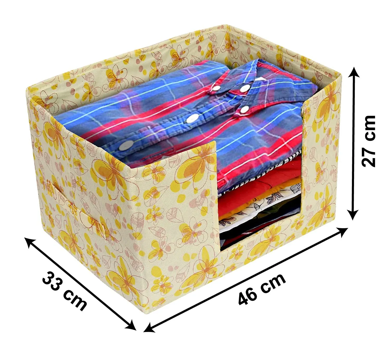 Kuber Industries Flower Printed Multiuses Non-Woven Closet Organizer, Storage Bin, Shelf Storage Oragnizer With Handle (Yellow)-HS43KUBMART26389