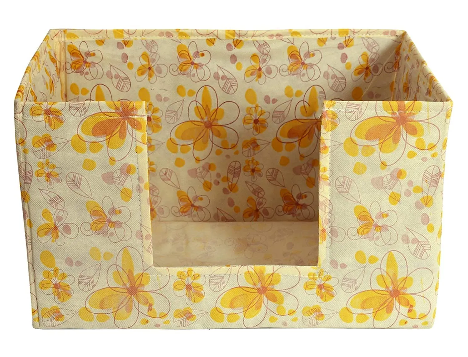 Kuber Industries Flower Printed Multiuses Non-Woven Closet Organizer, Storage Bin, Shelf Storage Oragnizer With Handle (Yellow)-HS43KUBMART26389