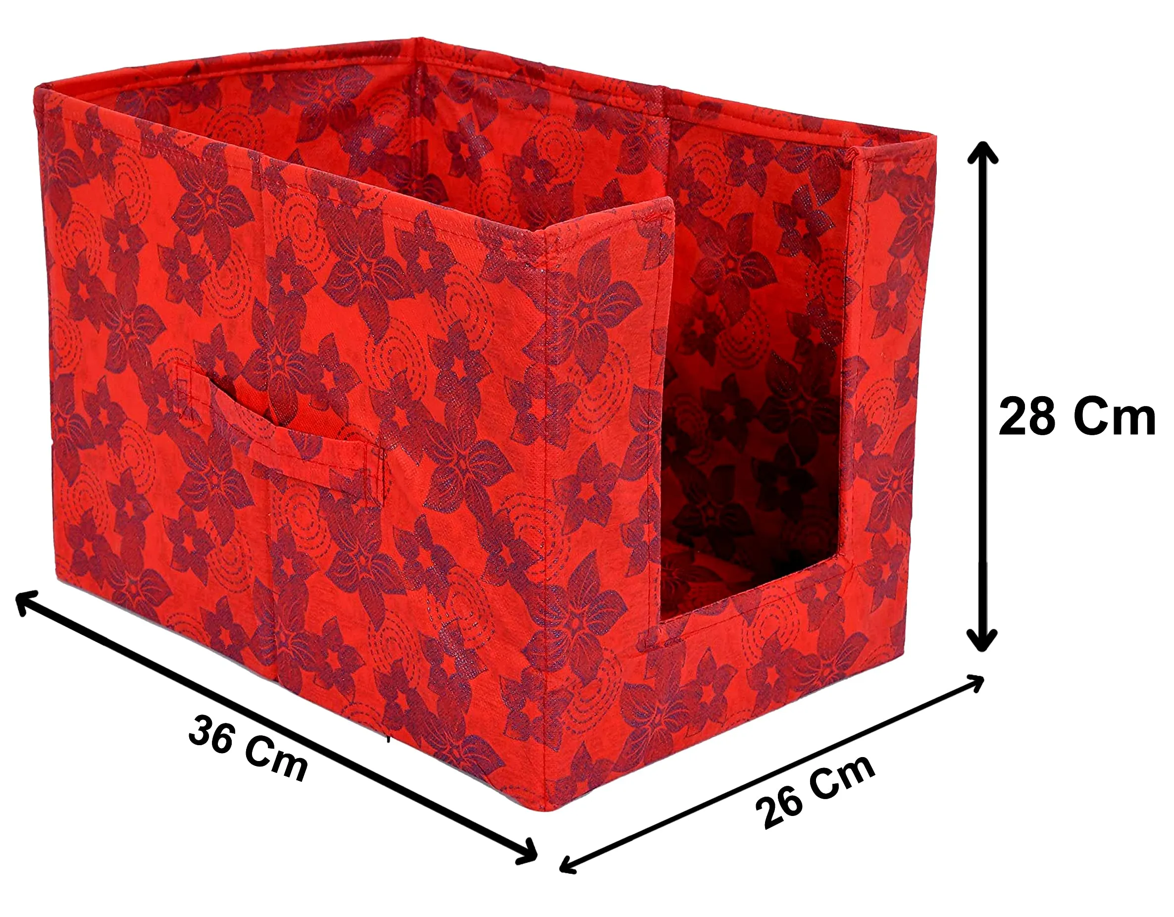 Kuber Industries Metalic Flower Print Foldable Rectangle Cloth Saree Stacker Cloth Wardrobe Organizer- Pack of 6 (Beige & Red)