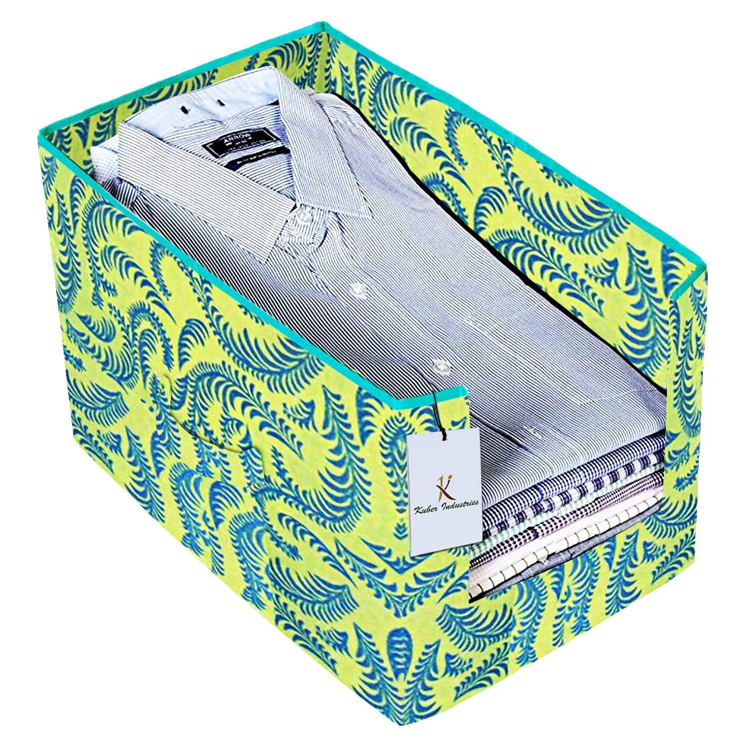 Kuber Industries Metallic Printed 4 Piece Non Woven Shirt Stacker Wardrobe Organizer Set, (Green & Red) - CTKTC34940