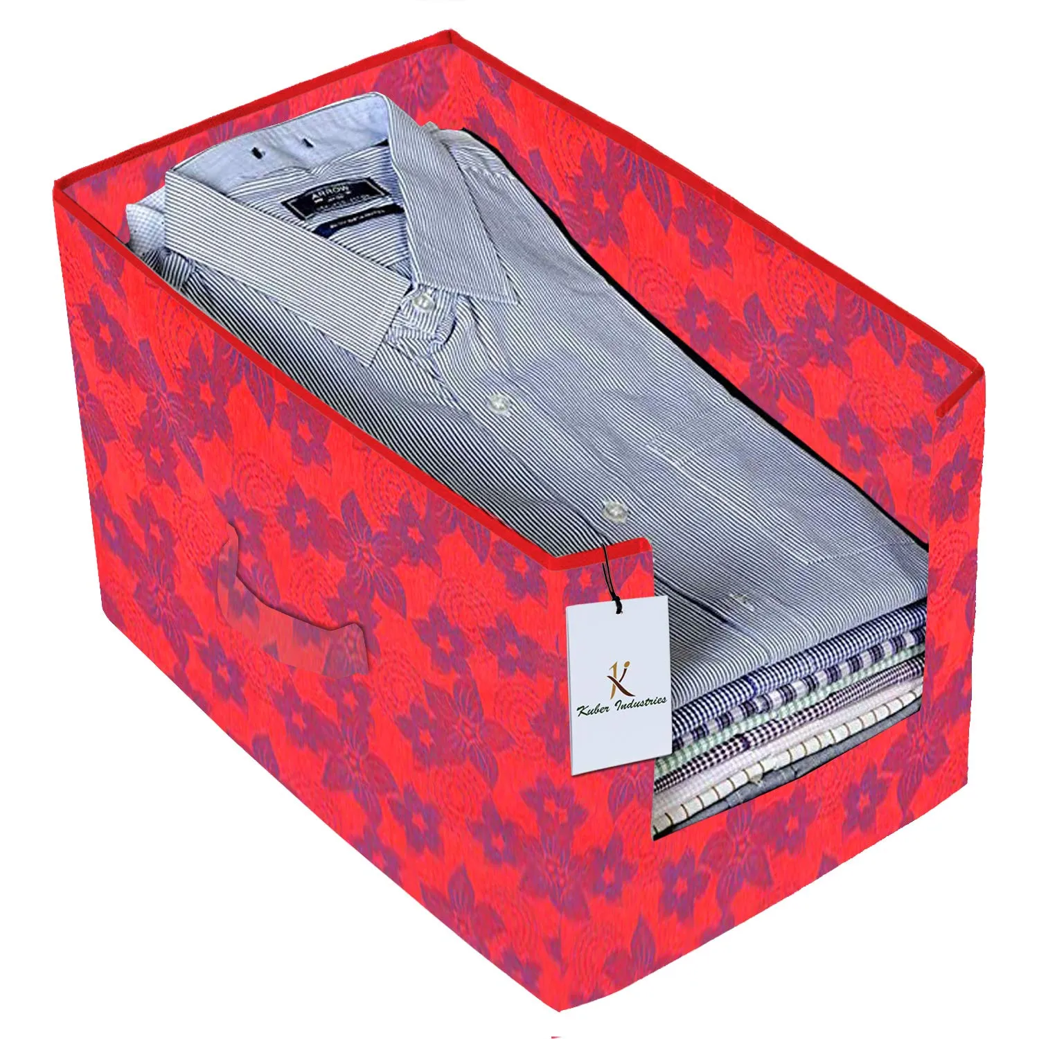 Kuber Industries Metallic Printed 4 Piece Non Woven Shirt Stacker Wardrobe Organizer Set, (Green & Red) - CTKTC34940