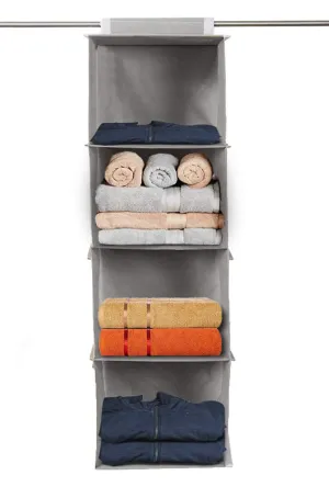 Kuber Industries Non Woven Hanging 4 Shelves Foldable Wardrobe/Closet Cloth Organizer (Grey)-KUBMART15320 (Glossy,Fabric)