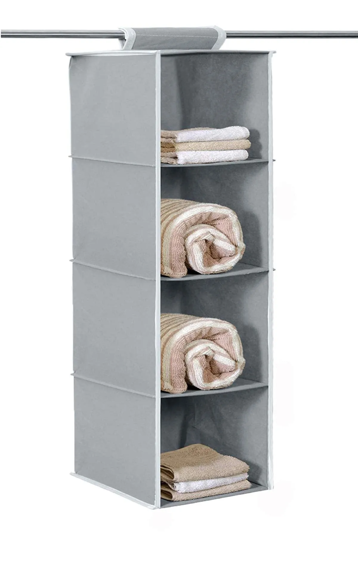 Kuber Industries Non Woven Hanging 4 Shelves Foldable Wardrobe/Closet Cloth Organizer (Grey)-KUBMART15320 (Glossy,Fabric)