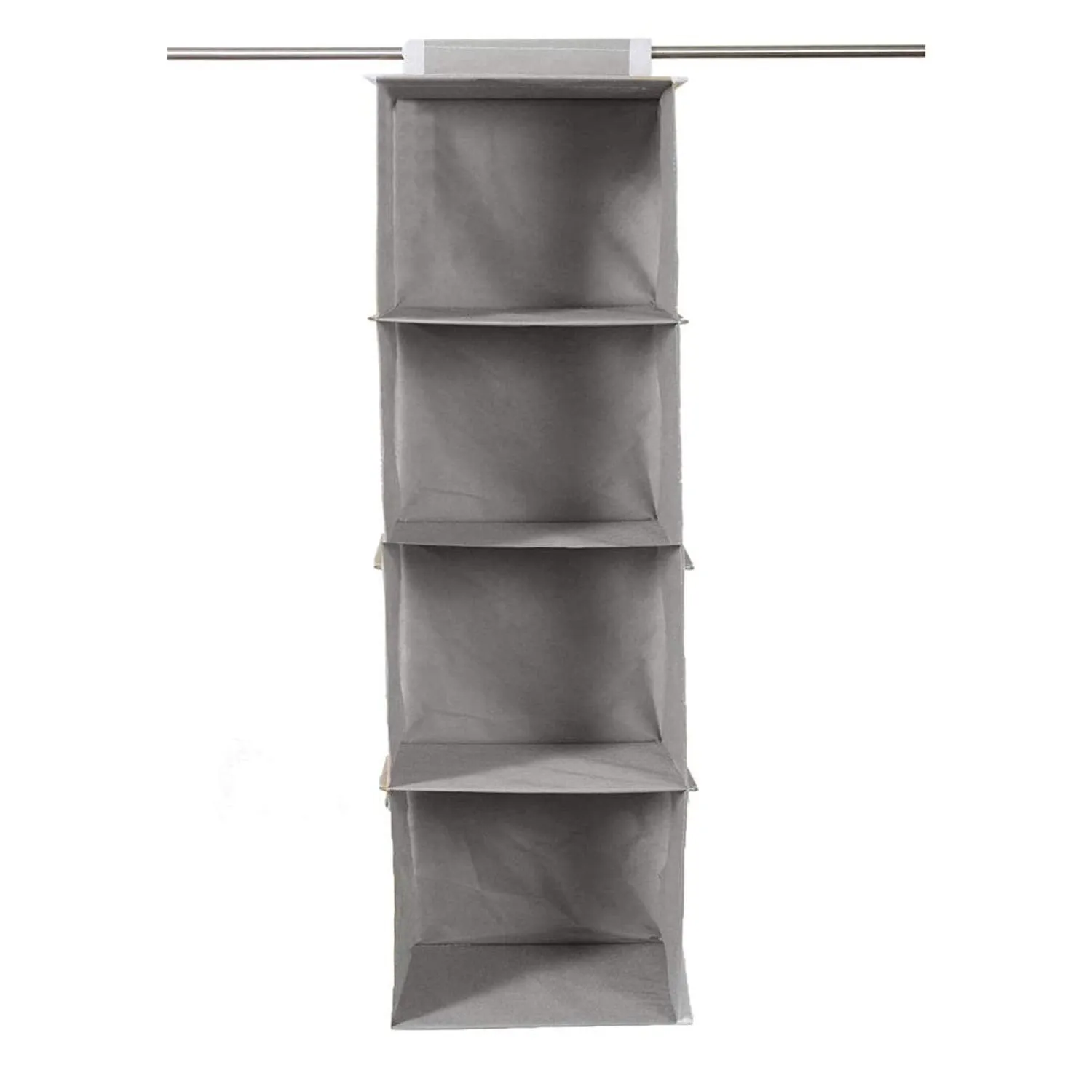 Kuber Industries Non Woven Hanging 4 Shelves Foldable Wardrobe/Closet Cloth Organizer (Grey)-KUBMART15320 (Glossy,Fabric)