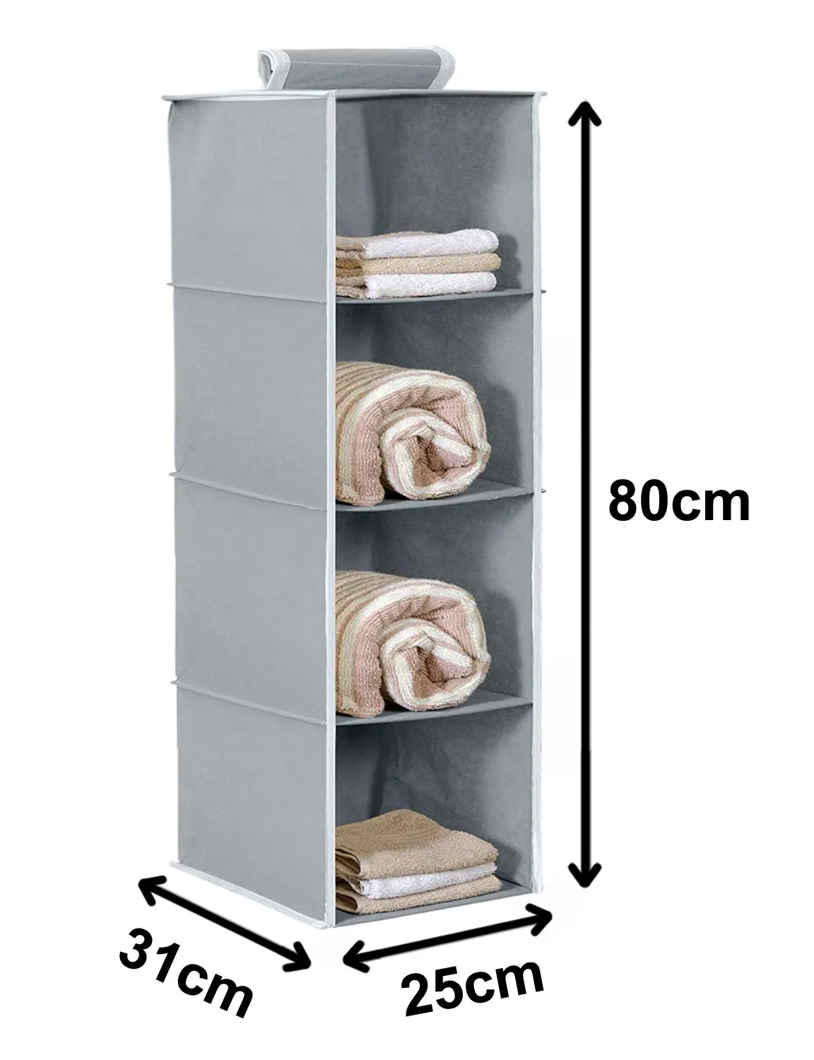 Kuber Industries Non Woven Hanging 4 Shelves Foldable Wardrobe/Closet Cloth Organizer (Grey)-KUBMART15320 (Glossy,Fabric)