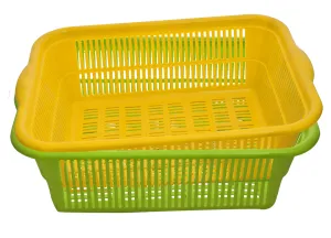Kuber Industries Plastic 2 Pieces Kitchen Small Size Vegetables and Fruits Washing Basket Multipurpose Organizers, Assorted Colors (KUBMART610)