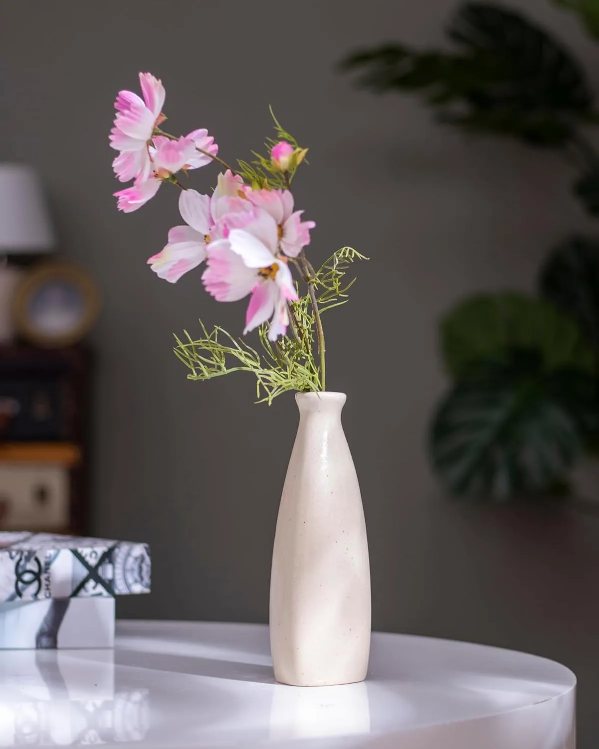 LABEL CRAFT by R Ceramic Modern Decorative Bottle Vase for Home Decor | Kitchen | Office or Living Room | Bottle Shape Flower Vase Office Table Living Room Center Table Ceramic Pot (White)