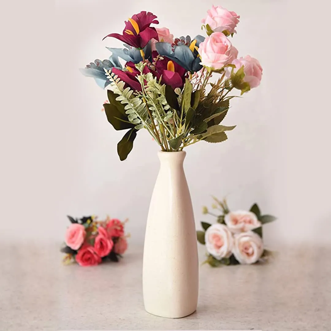 LABEL CRAFT by R Ceramic Modern Decorative Bottle Vase for Home Decor | Kitchen | Office or Living Room | Bottle Shape Flower Vase Office Table Living Room Center Table Ceramic Pot (White)