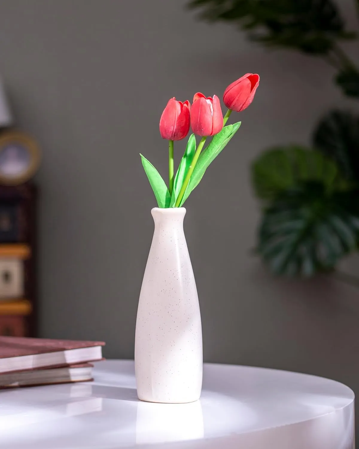 LABEL CRAFT by R Ceramic Modern Decorative Bottle Vase for Home Decor | Kitchen | Office or Living Room | Bottle Shape Flower Vase Office Table Living Room Center Table Ceramic Pot (White)
