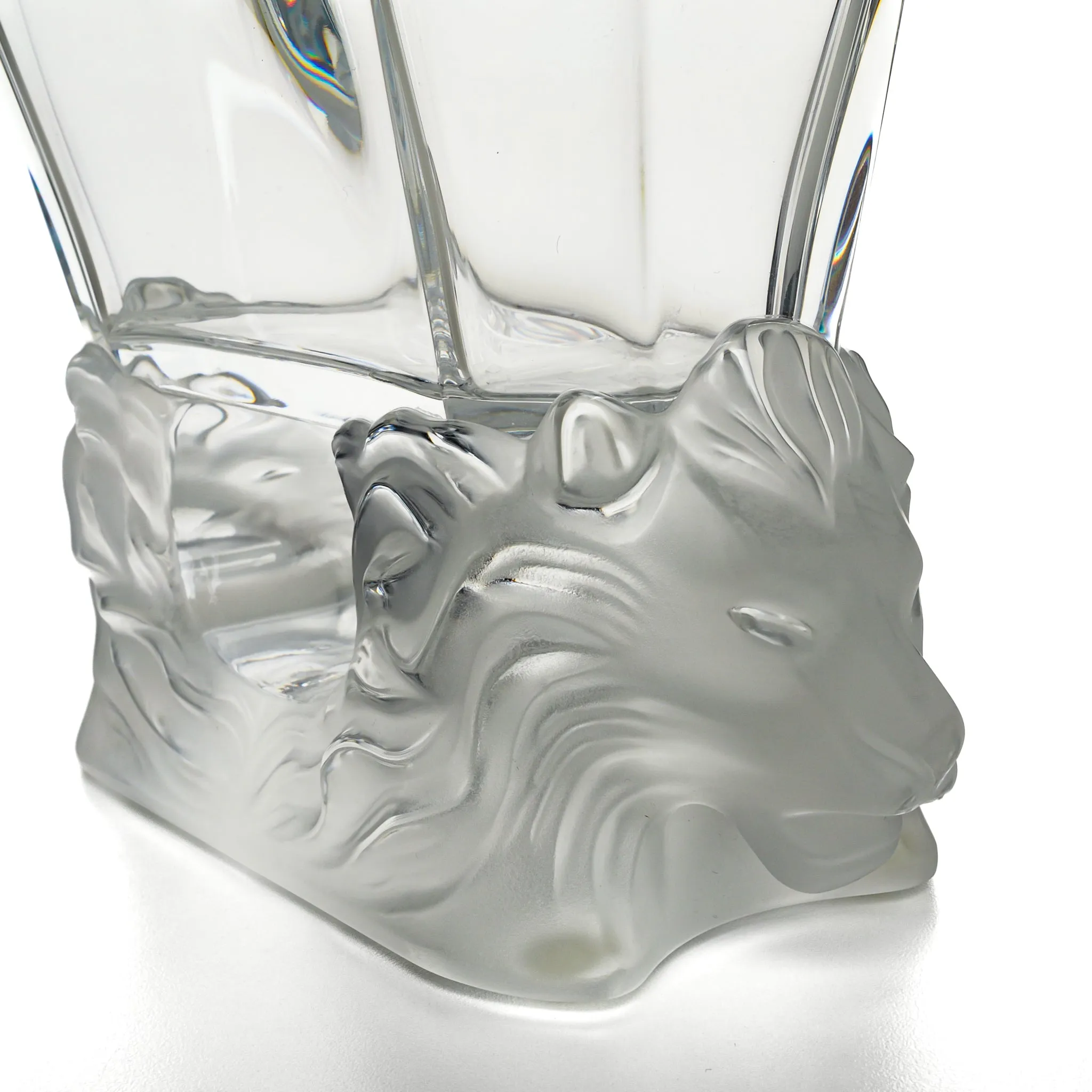 LALIQUE 'Venise' Lion Head Vase 11223