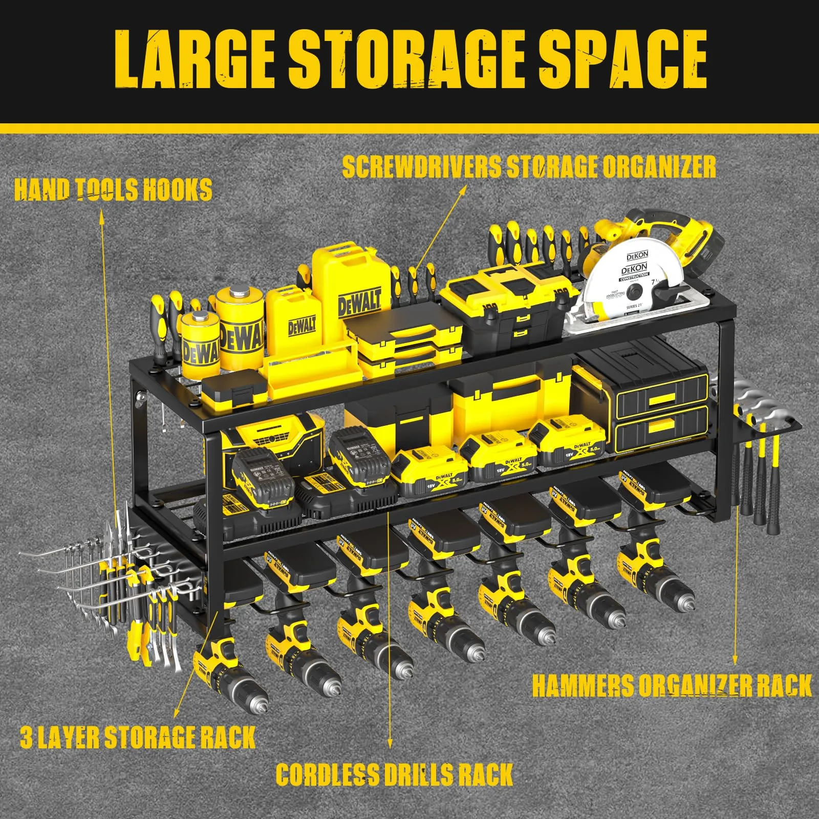 MOOMSINE Heavy Duty Power Tool Organizer Wall Mount, Storage Rack for Garage Organization, Cordless Drill Holder and Battery Shelf, Metal Tool Organizers with Charging Station
