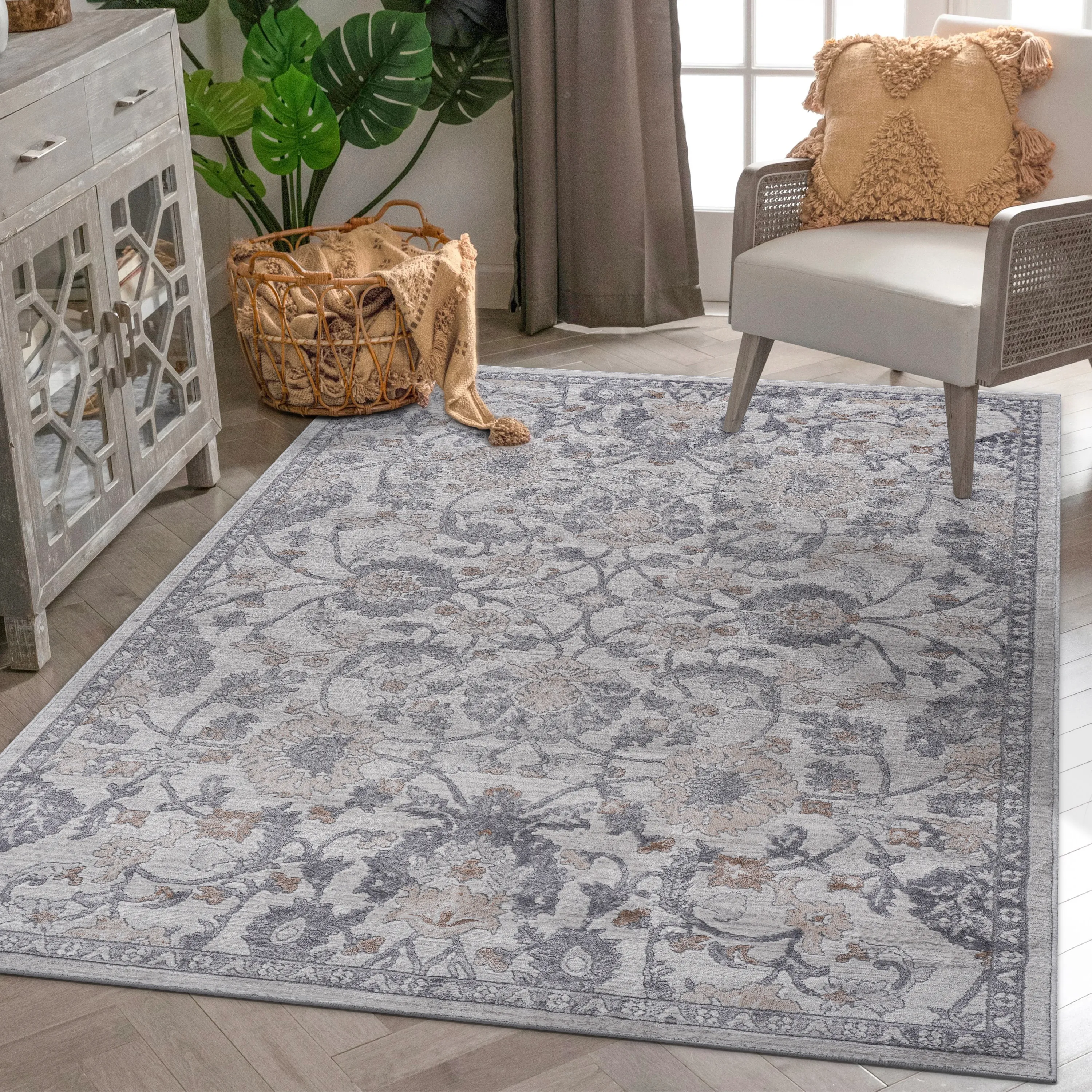 NAAR MARFI Collection 8X10 Sand/Ivory/Oriental Non-Shedding Living Room Bedroom Dining Home Office Stylish and Stain Resistant Area Rug