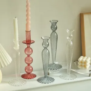 Nordic Taper Glass Candlestick Holder | A (Clear)