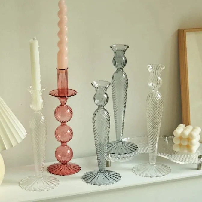 Nordic Taper Glass Candlestick Holder | A (Clear)