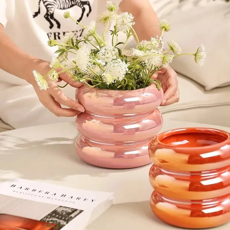 Ripple Ring Glazed Ceramic Vase and Desktop Organizer