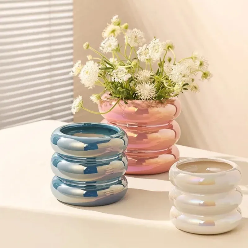 Ripple Ring Glazed Ceramic Vase and Desktop Organizer