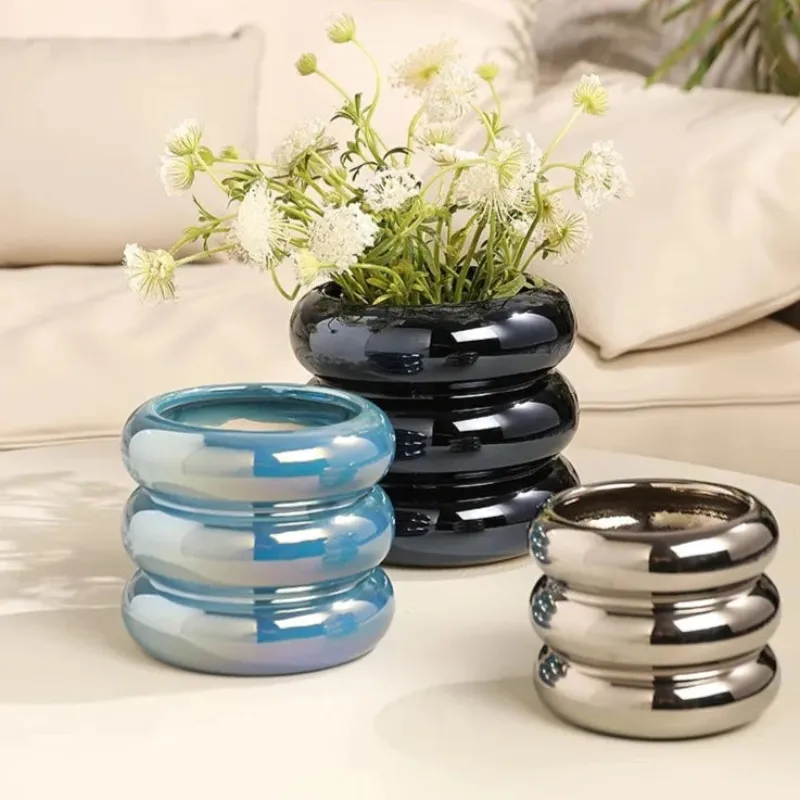 Ripple Ring Glazed Ceramic Vase and Desktop Organizer