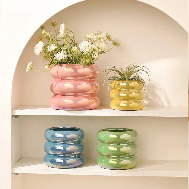 Ripple Ring Glazed Ceramic Vase and Desktop Organizer
