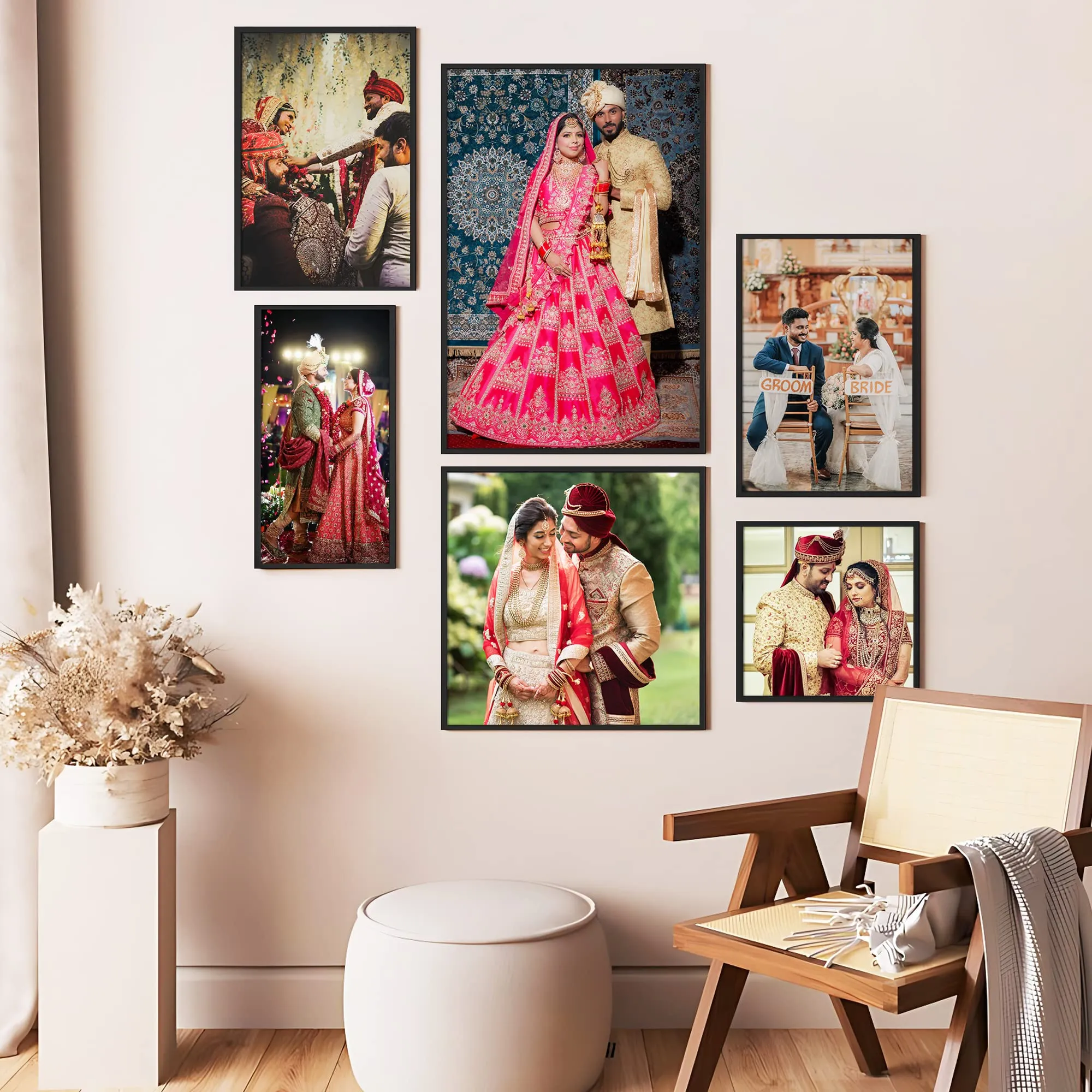 Ritwika's Customised Set of 6 Premium Personalized Print Collage Photo Frames In 5 Sizes | Two 8X12, One 8X8, One 6X12, One 12X12 & One 12X18 Inches With Plexiglass