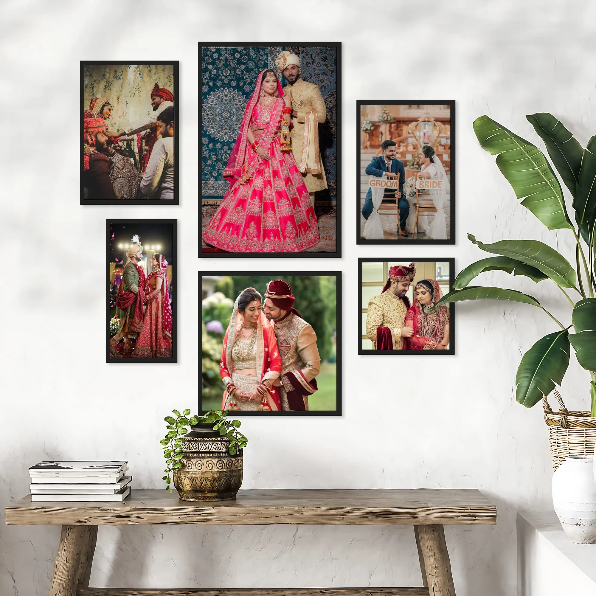 Ritwika's Customised Set of 6 Premium Personalized Print Collage Photo Frames In 5 Sizes | Two 8X12, One 8X8, One 6X12, One 12X12 & One 12X18 Inches With Plexiglass