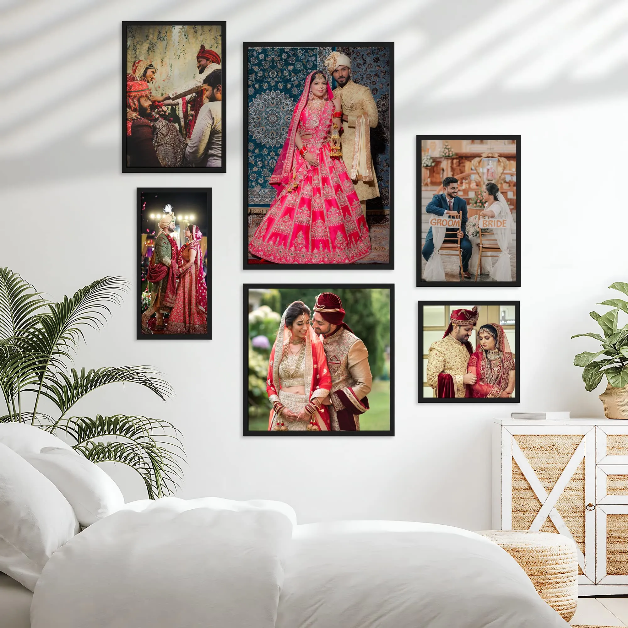 Ritwika's Customised Set of 6 Premium Personalized Print Collage Photo Frames In 5 Sizes | Two 8X12, One 8X8, One 6X12, One 12X12 & One 12X18 Inches With Plexiglass