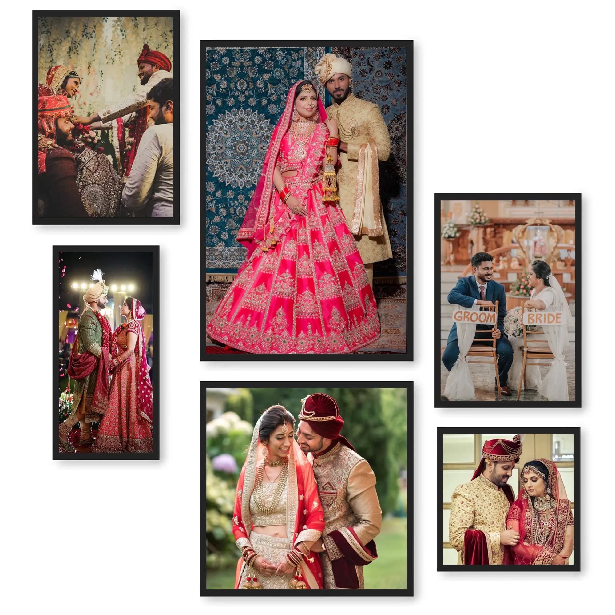 Ritwika's Customised Set of 6 Premium Personalized Print Collage Photo Frames In 5 Sizes | Two 8X12, One 8X8, One 6X12, One 12X12 & One 12X18 Inches With Plexiglass