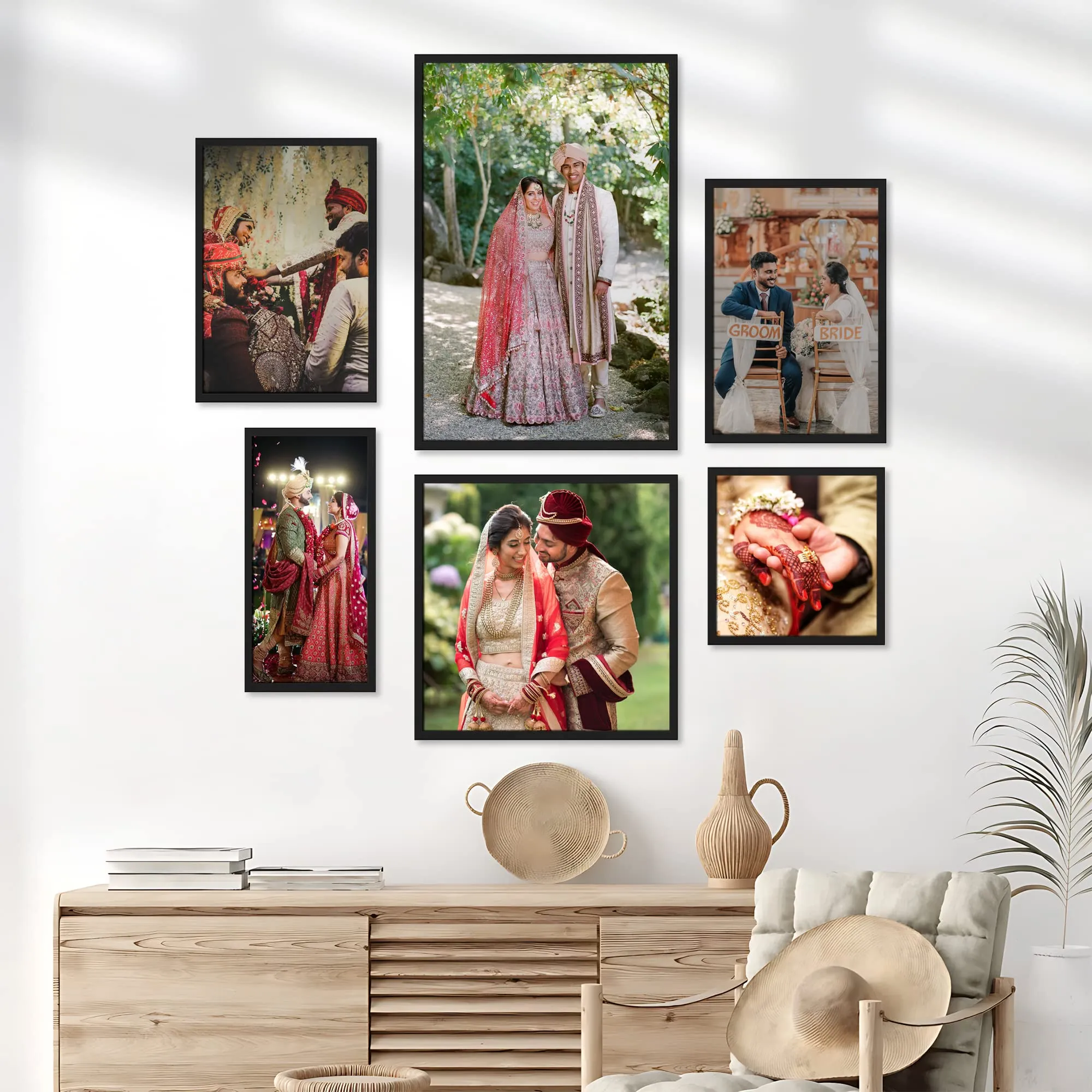 Ritwika's Customised Set of 6 Premium Personalized Print Collage Photo Frames In 5 Sizes | Two 8X12, One 8X8, One 6X12, One 12X12 & One 12X18 Inches With Plexiglass