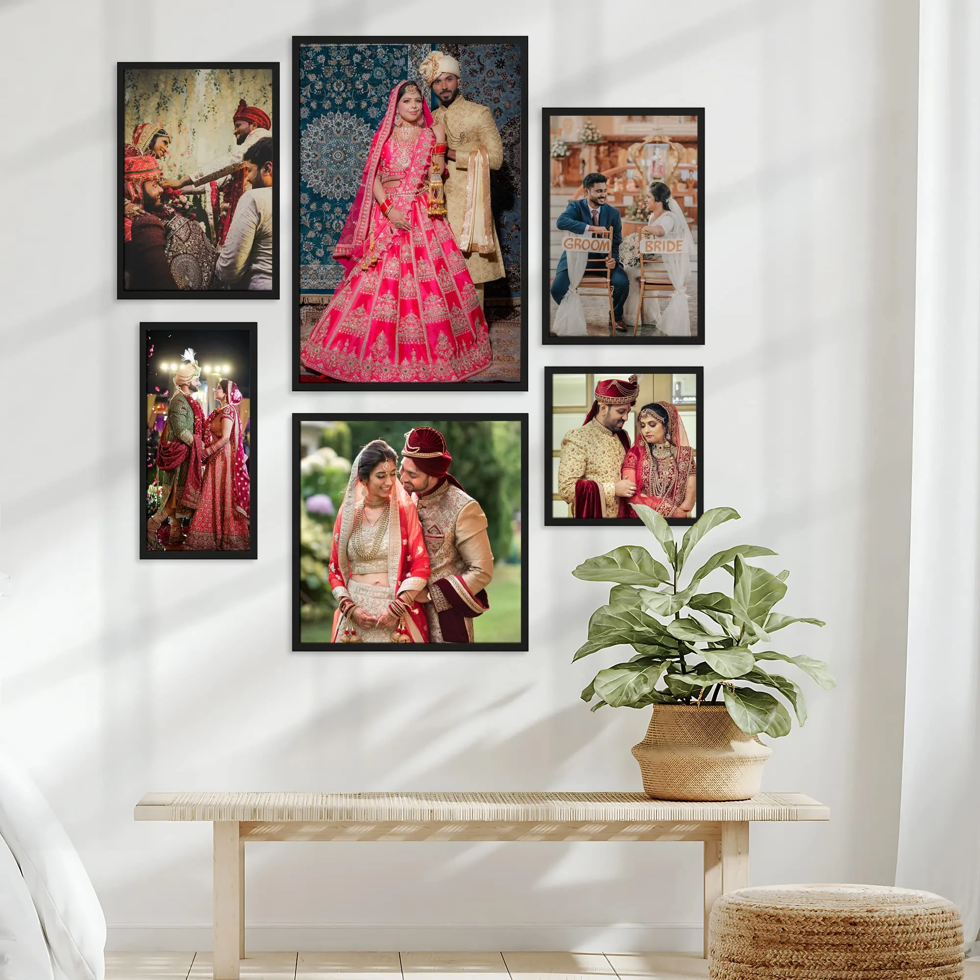 Ritwika's Customised Set of 6 Premium Personalized Print Collage Photo Frames In 5 Sizes | Two 8X12, One 8X8, One 6X12, One 12X12 & One 12X18 Inches With Plexiglass