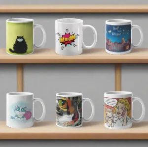 Set of 6 Cat Mugs - Various Designs - Fabulous Felines - Gift Set