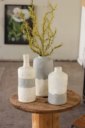 Set Of Three Ceramic Bottle Vases-Matte Grey And Cream