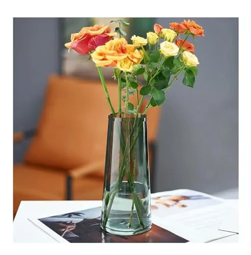 SPHINX Decorative Glass Vase for Flowers Plants Home Decor Office Living Table Decorations, Vases for Home Decor, Luster Glass Vase,Modern Glass Vase - (Green, Approx 9 Inches Height)