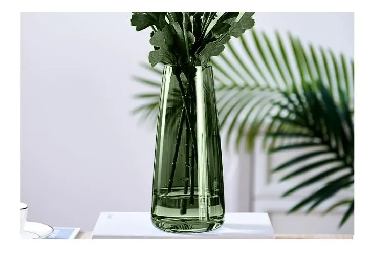SPHINX Decorative Glass Vase for Flowers Plants Home Decor Office Living Table Decorations, Vases for Home Decor, Luster Glass Vase,Modern Glass Vase - (Green, Approx 9 Inches Height)