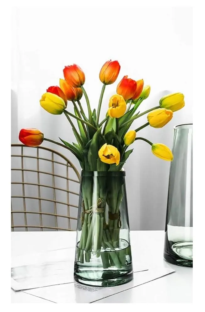 SPHINX Decorative Glass Vase for Flowers Plants Home Decor Office Living Table Decorations, Vases for Home Decor, Luster Glass Vase,Modern Glass Vase - (Green, Approx 9 Inches Height)
