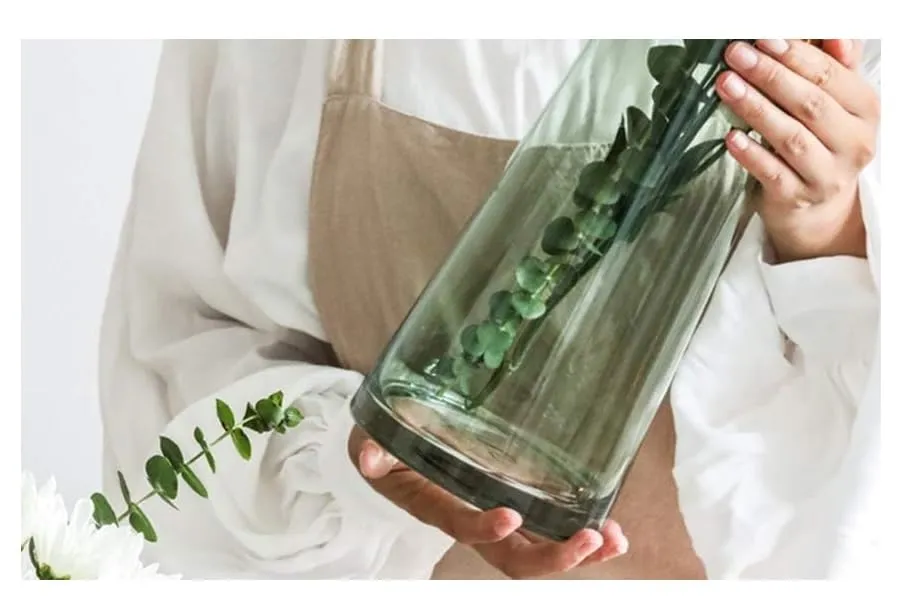 SPHINX Decorative Glass Vase for Flowers Plants Home Decor Office Living Table Decorations, Vases for Home Decor, Luster Glass Vase,Modern Glass Vase - (Green, Approx 9 Inches Height)