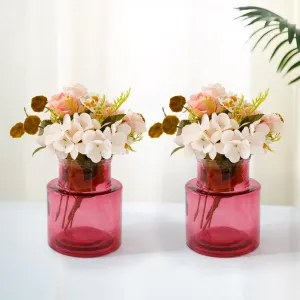 The Better Home Glass Vase for Home Decor (2Pcs- 12cm) |Center Table Decorative Items| Flower Vases for Home Decor| Dining Table Decorative Items| Transparent Flower Vase for Living Room, Office, Red